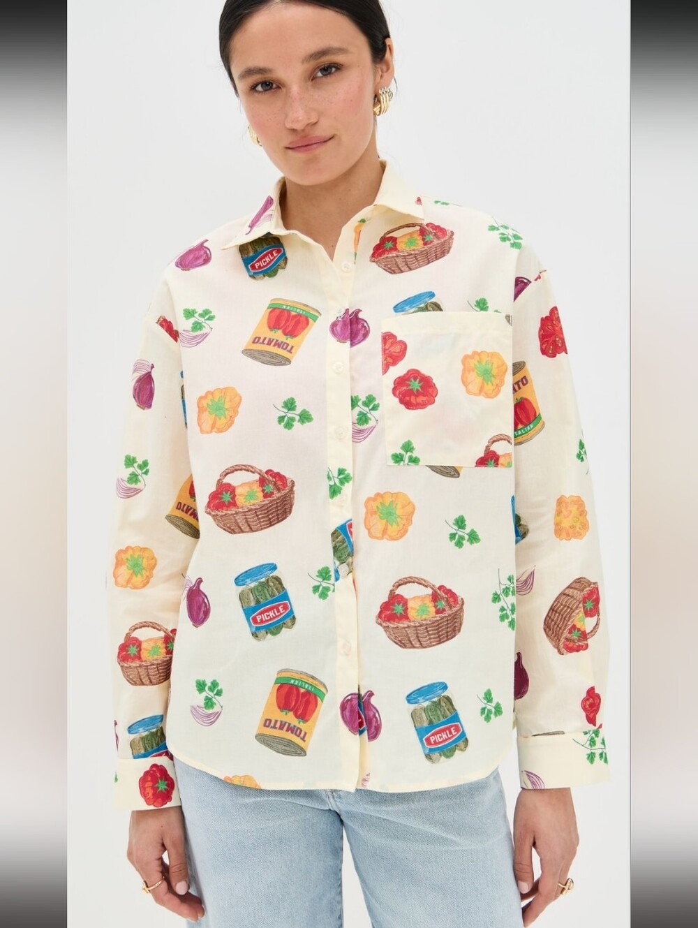 Bailey Rose Vegetable Print Button Down Shirt Pickle Tomato Small